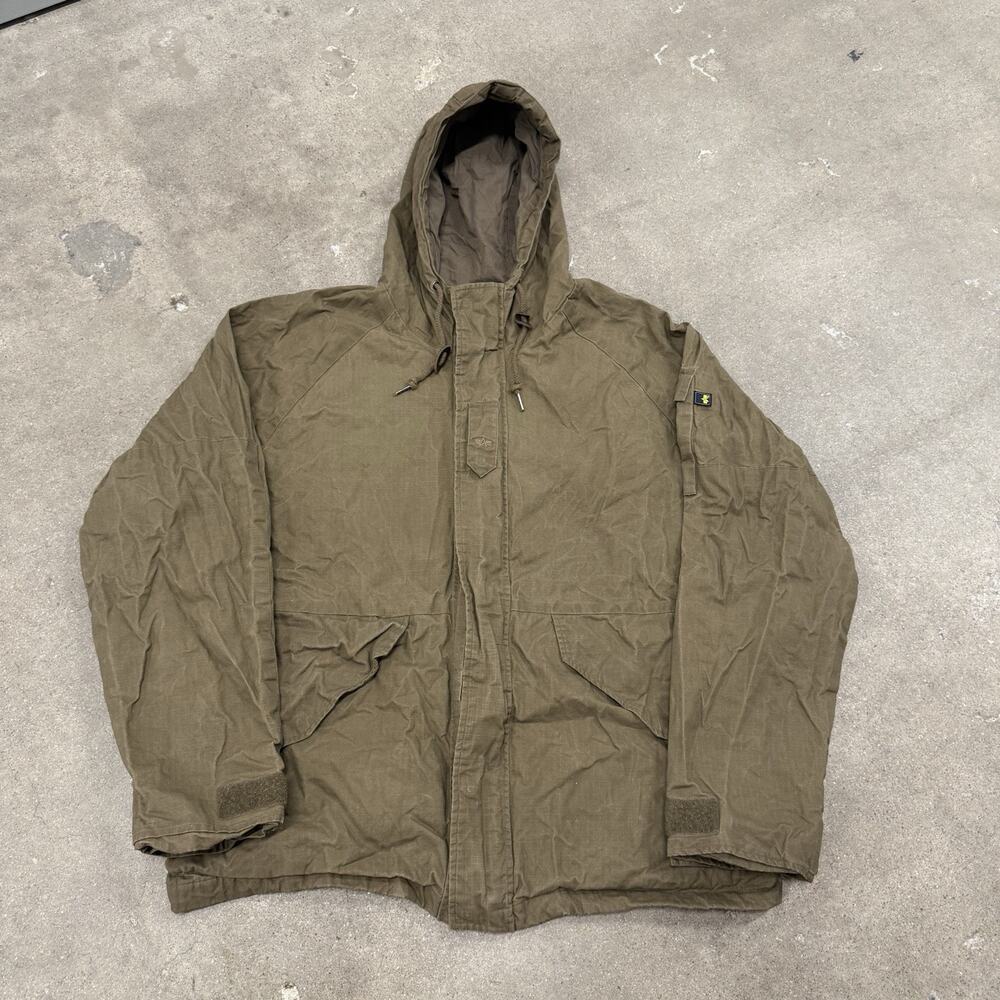 ALPHA INDUSTRIES WAXED RIPSTOP HOODED OUTDOOR UTILITY JACKET BROWN XL MEN